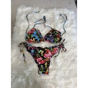 Peddney Women's  Floral 2 Piece Swim Suit Bikini Sz XXL Tie Side New